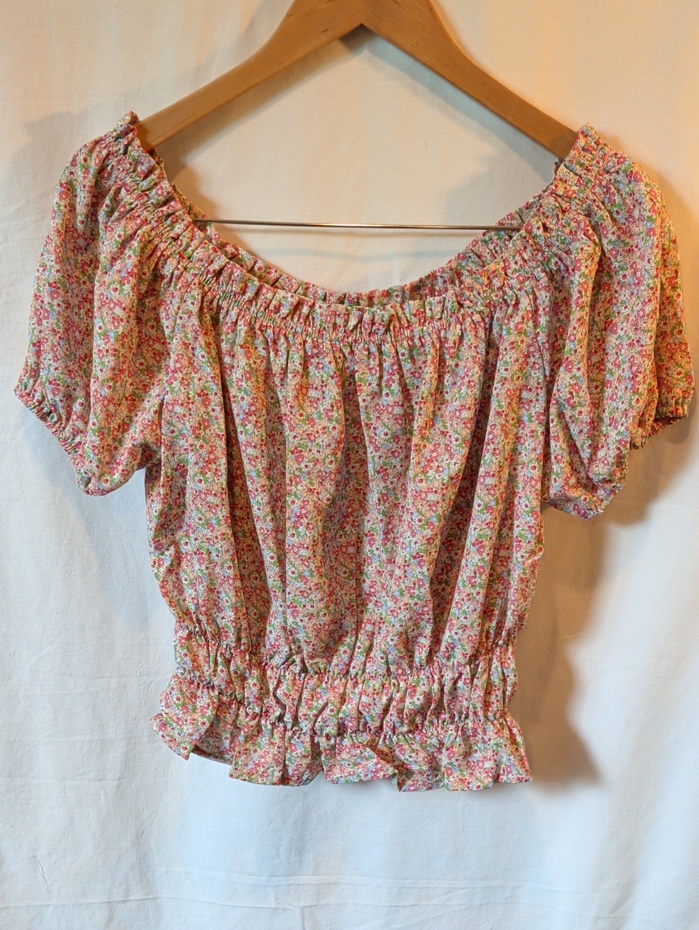 Pink Floral Off-Shoulder Smocked Waist Blouse